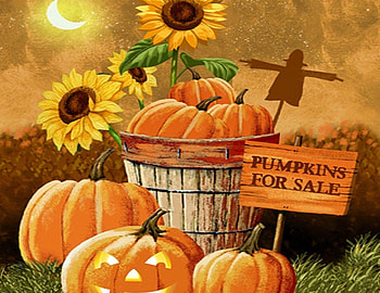 Happy Harvest, three, scarecrow, pumpkins, basket, sunflowers, atumn HD wallpaper