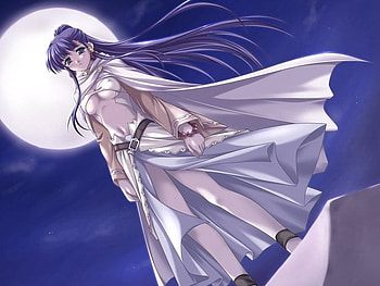Flying anime girl, girl, anime, long hair, moon HD wallpaper