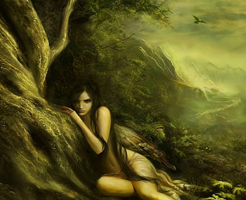 Wild forest girl, wild girl, green girl, forest girl HD wallpaper