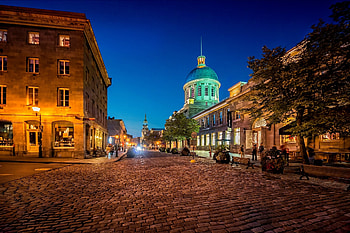 Cities, Night, City, Lights, Canada, Lanterns, Street, Benches, Quebec, Paving Stones, Sett, Montreal, Stalls, Shops HD wallpaper