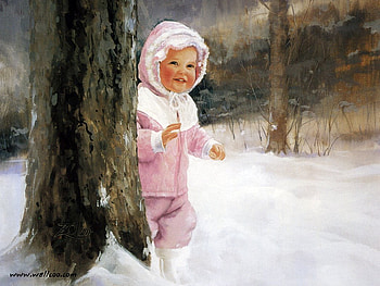 Snowy adventure, by Donald Zolan, painting, art, snow, donald zolan, girl HD wallpaper