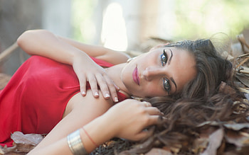 Sensual Model, dreamer, model, person, eyes, brunettes, red dress, beauty, gorgeous face, make up, body, lips, look, sensual HD wallpaper