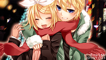 Rin and Len, winter, awe, len, rin, vocaloid, super cute, yellow, cuteoverload HD wallpaper