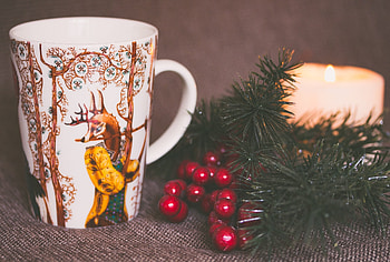 Holidays, Cup, Christmas, Branch, Deer, Candle HD wallpaper