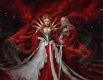 Vampires, martina fackova, art, fantasy, red, man, couple, girl, vampire HD wallpaper
