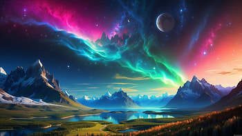 Northern Lights and Planets in Space, Northern Lights, planet, space, mountain, snow, Snowy Mountain HD wallpaper