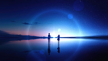 Anime Sky Stars Reflection Digital Art , anime, artist, artwork, digital-art, blue HD wallpaper