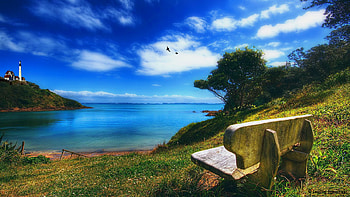 Lighthouse Cove, lighthouse, digital, cliffs, hidden cove HD wallpaper
