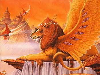 King Of Sky !!!, abstract, fantasy, lion angel, red HD wallpaper