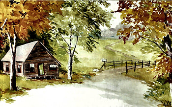Byway and Cabin 1, art, landscape, mailbox, cabin, artwork, scenery, wide screen, painting, road HD wallpaper