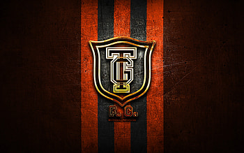 Tivol Gardens FC, golden logo, Jamaica Premier League, orange metal background, football, jamaican football club, Tivol Gardens FC logo, soccer, FC Tivol Gardens HD wallpaper