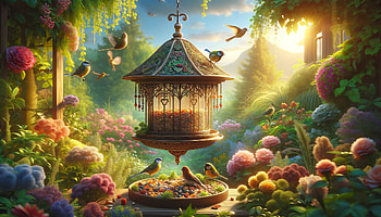 Enchanting Bird Feeder Haven, bird feeder, bird, garden, flower, nature HD wallpaper