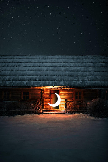 Night, Moon, Dark, House, Glow, Illusion HD phone wallpaper