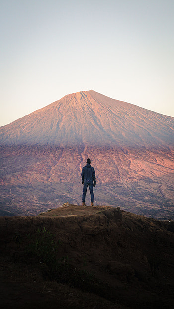 Mountain, Vertex, Top, Miscellanea, Miscellaneous, Height, Human, Person, Loneliness HD phone wallpaper