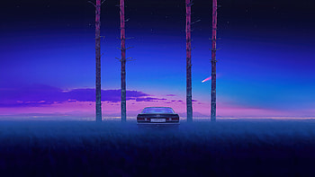 Lone Car In Synthwave Woods, synthwave, cars, artist, artwork, digital-art HD wallpaper