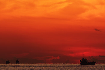 Sunset, Sea, Twilight, Dark, Dusk, Ship HD wallpaper