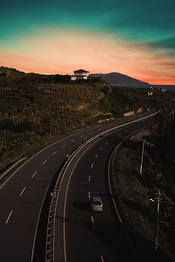 Highway, aerial view, curve HD phone wallpaper