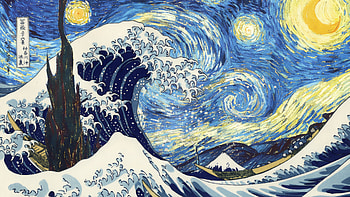 Starry Night, Great Wave off Kanagawa HD wallpaper