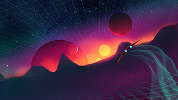 Planet Spaceship, retrowave, artist, artwork, digital-art HD wallpaper