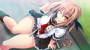 A bad fall, sexy, seifuku, yellow, eyes, hot, cute, blush, lovely HD wallpaper