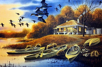 The Briar Patch, birds, flying, paintings, houses, love four seasons, lakes, cottages, boats, draw and paint, flying birds, nature, sky HD wallpaper