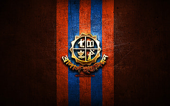 Brothers Union FC, golden logo, Bangladesh Premier League, orange metal background, football, bangladeshi football club, Brothers Union logo, soccer, Brothers Union HD wallpaper