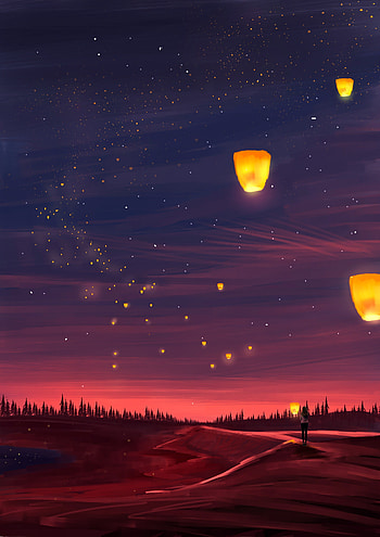 Art, Night, Lights, Dark, Lanterns HD phone wallpaper