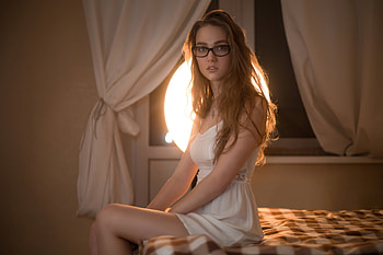 Girl With Glasses White Dress , girls, model HD wallpaper