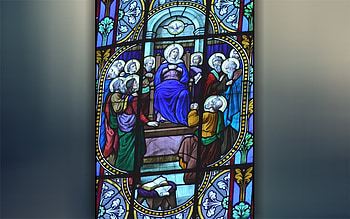 Pentecost, apostles, Mary, Holy Spirit, stained glass HD wallpaper