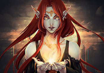 Art, Fire, Girl, Elf HD wallpaper