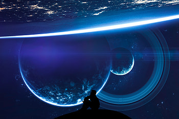 Man Galaxy Universe Space Flashlight Cosmic Night , galaxy, alone, artist, artwork, digital-art, space HD wallpaper