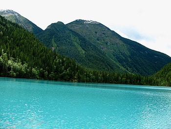 Kinney Lake, trees, sky, lake, mountain HD wallpaper