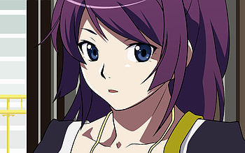 Bakemonogatari, hitagi senjogahara, blue eyes, purple hair HD wallpaper