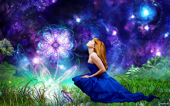 Magical garden, magic, fantasy, lights, woman HD wallpaper