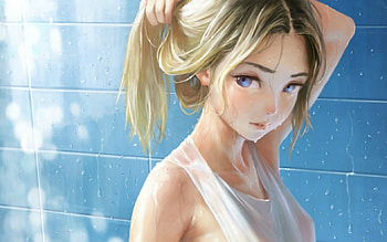 awesome, cute, long hair, beauty, nice, , blonde hair, water, female, sexy, sweet, white, blue eyes, femalr, beautiful, anime girl, anime, fantasy, pretty, light, cool HD wallpaper
