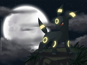 glowing umbreon in a full moon, night, full moon, umbreon, cliff, pokemon HD wallpaper