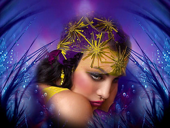 Flapper In Yellow, girl, colorful, blue, flapper, vibrant, purple, butterflies, pink, vivid, yellow, bright, bold HD wallpaper