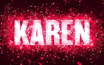 Happy Birtay Karen, , pink neon lights, Karen name, creative, Karen Happy Birtay, Karen Birtay, popular american female names, with Karen name, Karen HD wallpaper