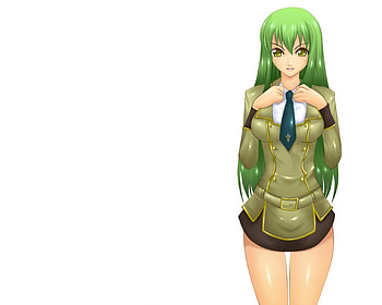 C.C., uniform, cute, long hair, beauty, nice, code geass, female, plain, sexy, geass, sweet, white, cc, hot, girl, beautiful, anime girl, simple, anime, pretty, green hair, lovely HD wallpaper