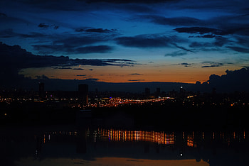 Cities, Night, Horizon, Reflection, Night City, City Lights HD wallpaper