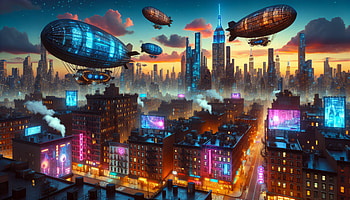 Futuristic Cityscape, futuristic city, Airship, neon lights, skyline HD wallpaper