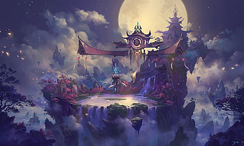 Fantasy, night, moon, game, luna, luminos, castle, cloud HD wallpaper