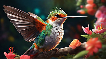 Hummingbird, hummingbird, bird, flower, tree, colorful HD wallpaper