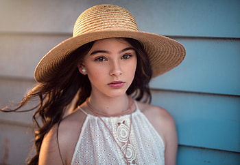 Straw hat, girl model, beautiful HD wallpaper