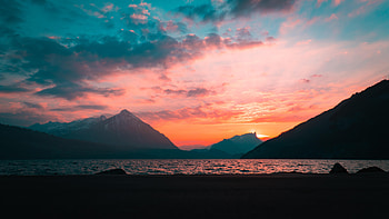 Nature, Sunset, Mountains, Sea, Vertex, Fog, Tops HD wallpaper