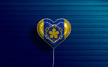 I Love Hamilton, , realistic balloons, blue wooden background, canadian cities, flag of Hamilton, Canada, balloon with flag, Hamilton flag, Hamilton, Day of Hamilton HD wallpaper