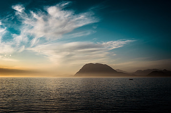 Nature, Mountains, Sea, Horizon, Evening HD wallpaper