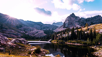 Morning at Sundial Peak, Utah, trees, clouds, landscape, sky, usa, lake HD wallpaper