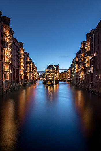 City Lights, Cities, Rivers, Architecture, Night City, Hamburg HD phone wallpaper