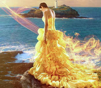 Fire dress, girl, dress, 3d, fire HD wallpaper